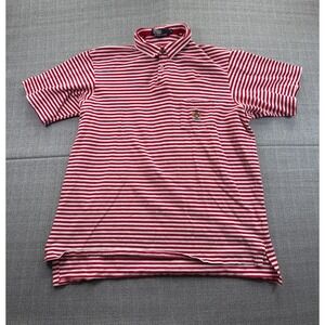 Polo Ralph Lauren Polo Shirt Men XL Beige Red Striped Embroidered Logo Side Slit